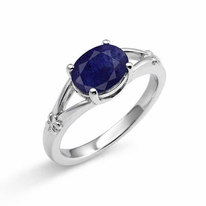 Modern Women's Sterling Silver Oval Blue Sapphire Ring