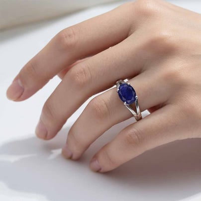 Modern Women's Sterling Silver Oval Blue Sapphire Ring
