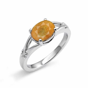 Modern Women's Sterling Silver Oval Yellow Sapphire Ring