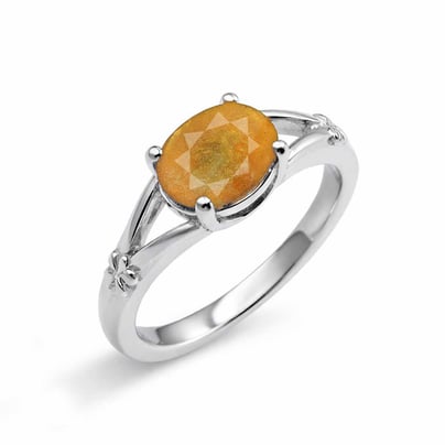 Modern Women's Sterling Silver Oval Yellow Sapphire Ring
