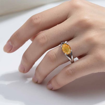 Modern Women's Sterling Silver Oval Yellow Sapphire Ring