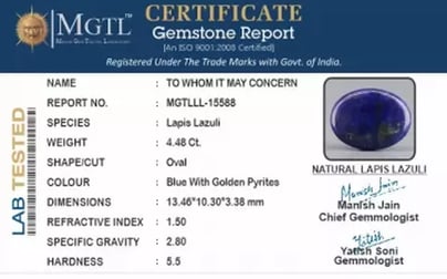 Natural Lapis Lazuli - 4.48 Carat Limited - Quality  LL-15588