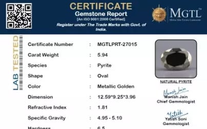 Natural Pyrite - 5.94 Carat Prime Quality PRT-27015