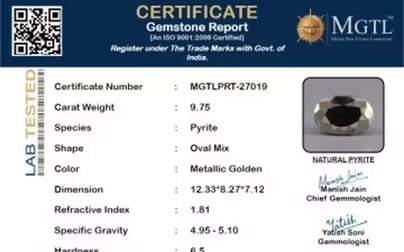 Natural Pyrite - 9.75 Carat Prime Quality PRT-27019