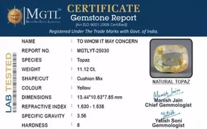 Natural Yellow Topaz - 11.12 Carat Fine Quality YT-25030