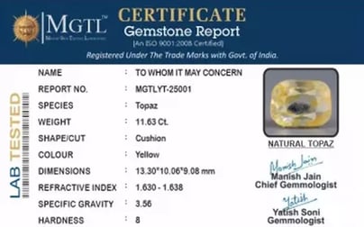 Natural Yellow Topaz - 11.63 Carat Prime Quality YT-25001