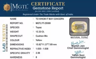 Natural Yellow Topaz - 13.33 Carat Prime Quality YT-25089