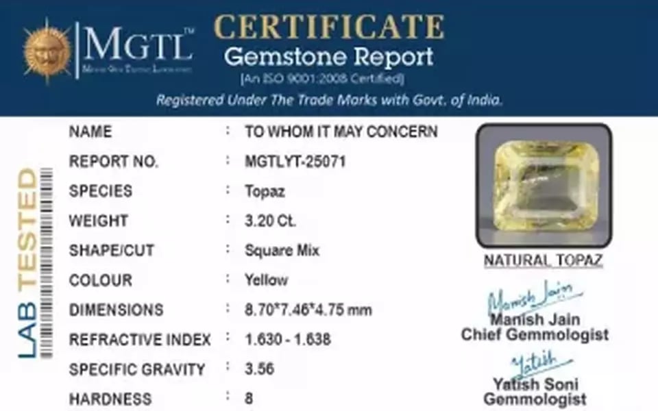 Natural Yellow Topaz - 3.20 Carat Limited Quality YT-25071