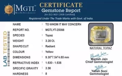 Natural Yellow Topaz - 3.28 Carat Prime Quality YT-25088