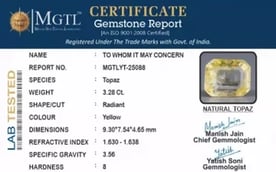 Natural Yellow Topaz - 3.28 Carat Prime Quality YT-25088