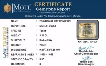 Natural Yellow Topaz - 3.31 Carat Prime Quality YT-25068