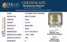 Natural Yellow Topaz - 3.31 Carat Prime Quality YT-25068