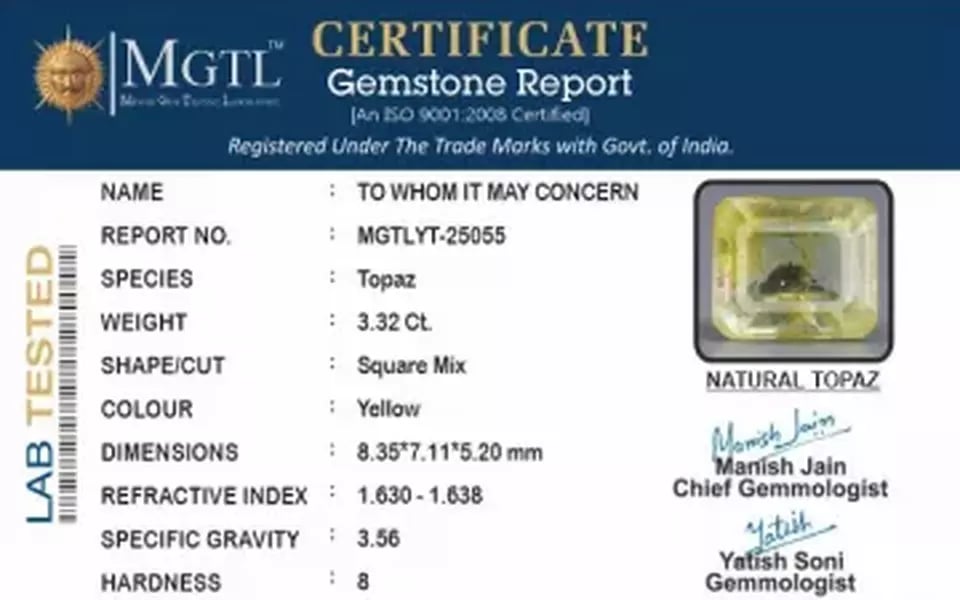 Natural Yellow Topaz - 3.32 Carat Limited Quality YT-25055