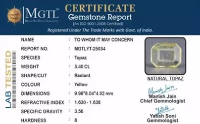 Natural Yellow Topaz - 3.40 Carat Prime Quality YT-25034