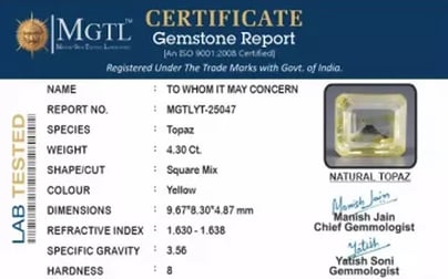 Natural Yellow Topaz - 4.30 Carat Rare Quality YT-25047