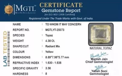 Natural Yellow Topaz - 4.38 Carat Prime Quality YT-25073