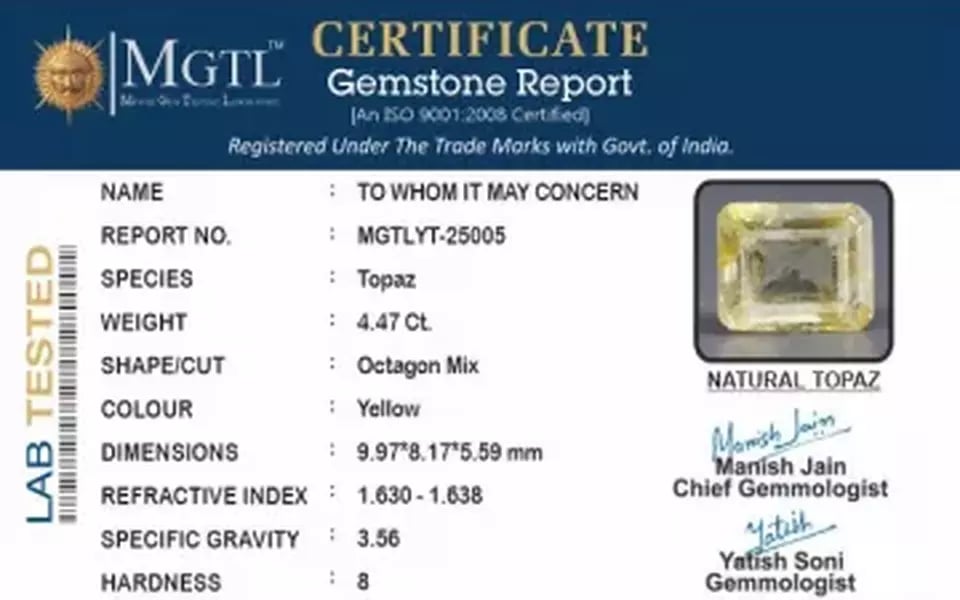 Natural Yellow Topaz - 4.47 Carat Limited Quality YT-25005