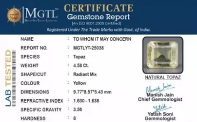 Natural Yellow Topaz - 4.58 Carat Rare Quality YT-25038