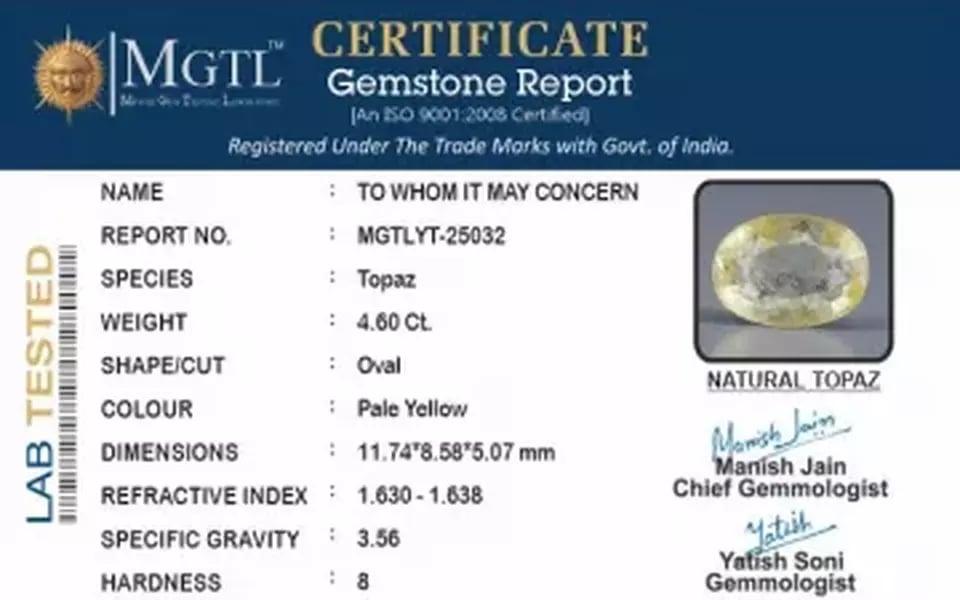 Natural Yellow Topaz - 4.60 Carat Prime Quality YT-25032