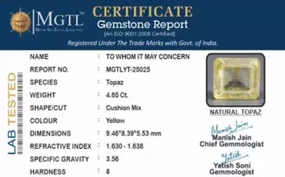 Natural Yellow Topaz - 4.65 Carat Rare Quality YT-25025