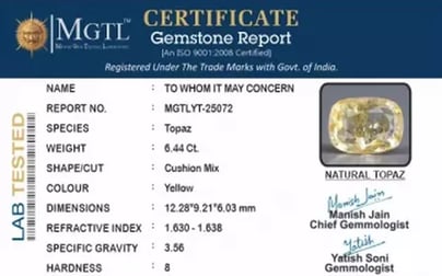 Natural Yellow Topaz - 6.44 Carat Rare Quality YT-25072