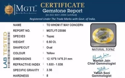 Natural Yellow Topaz - 6.60 Carat Prime Quality YT-25086