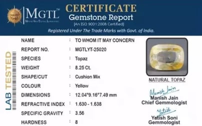 Natural Yellow Topaz - 8.25 Carat Prime Quality YT-25020