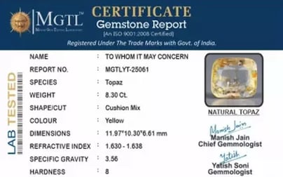 Natural Yellow Topaz - 8.30 Carat Limited Quality YT-25061