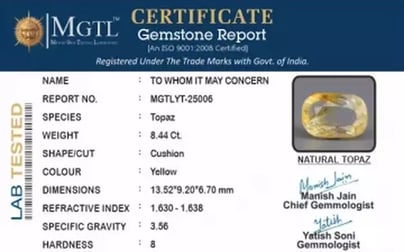 Natural Yellow Topaz - 8.44 Carat Rare Quality YT-25006