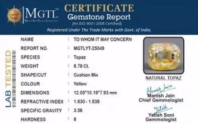 Natural Yellow Topaz - 8.78 Carat Prime Quality YT-25049