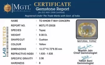 Natural Yellow Topaz - 9.08 Carat Prime Quality YT-25028