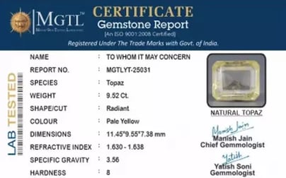 Natural Yellow Topaz - 9.52 Carat Limited Quality YT-25031