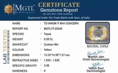 Natural Yellow Topaz - 9.55 Carat Prime Quality YT-25026