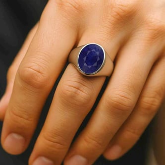 Oval Shape Blue Sapphire 925 Silver Ring for Men