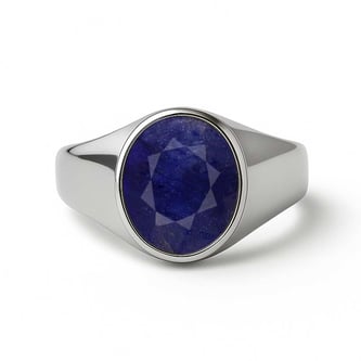 Oval Shape Blue Sapphire 925 Silver Ring for Men