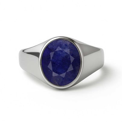 Oval Shape Blue Sapphire 925 Silver Ring for Men
