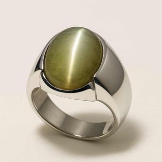 Oval Shape Cat's Eye 925 Silver Ring for Men