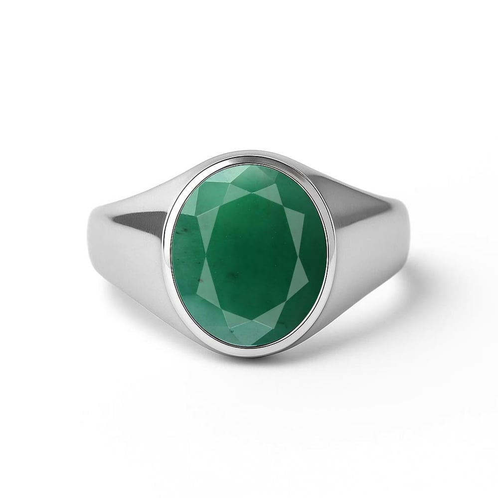 Oval Shape Emerald 925 Silver Ring for Men