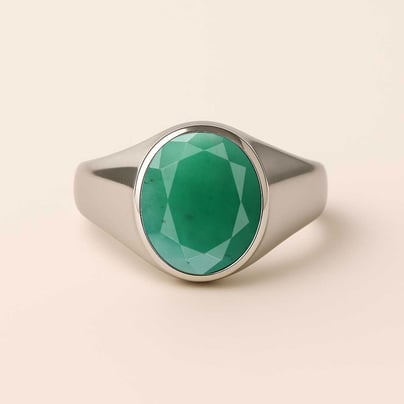 Oval Shape Emerald 925 Silver Ring for Men