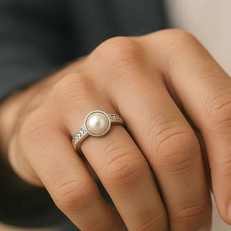 Round Shape Pearl 925 Silver Ring for Men