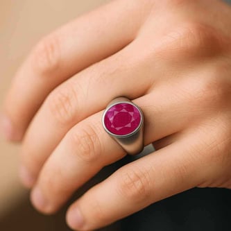 Oval Shape Ruby 925 Silver Ring for Men