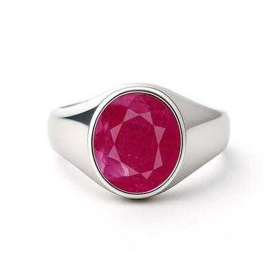Oval Shape Ruby 925 Silver Ring for Men