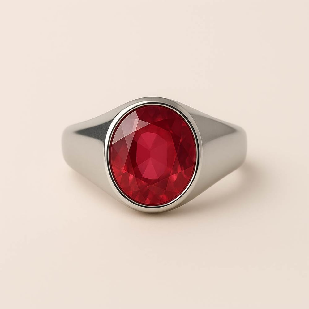 Oval Shape Ruby 925 Silver Ring for Men