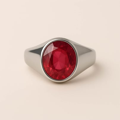 Oval Shape Ruby 925 Silver Ring for Men