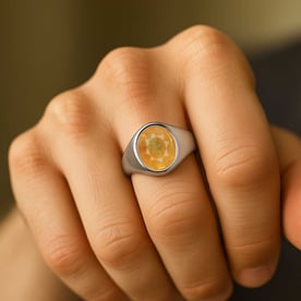 Oval Shape Yellow Sapphire 925 Silver Ring for Men