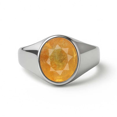 Oval Shape Yellow Sapphire 925 Silver Ring for Men