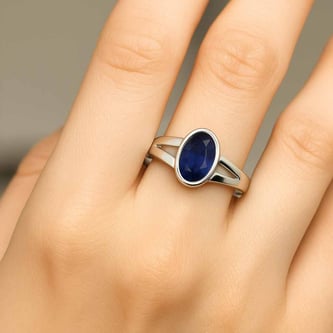 Premium Royal Sterling Silver Blue Sapphire (Neelam) Ring for Her