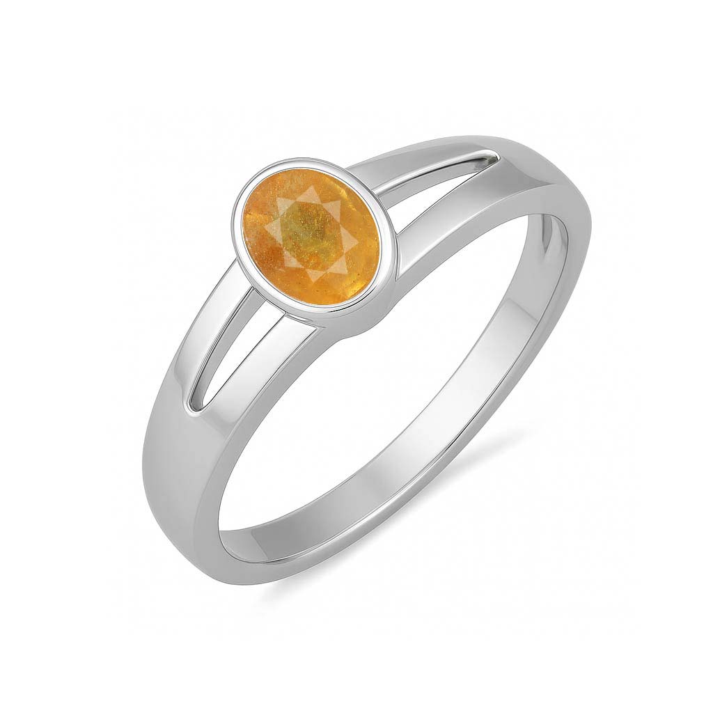 Premium Royal Sterling Silver Yellow Sapphire (Pukhraj) Ring for Her