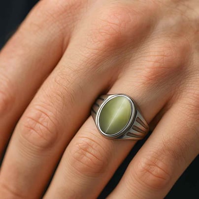 Premium Sterling Silver Cat's Eye Men’s Ring