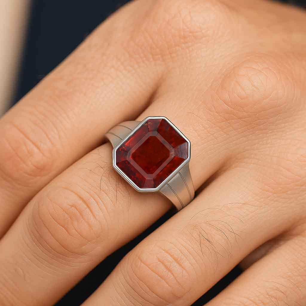 Premium Sterling Silver Hessonite Garnet Men’s Ring